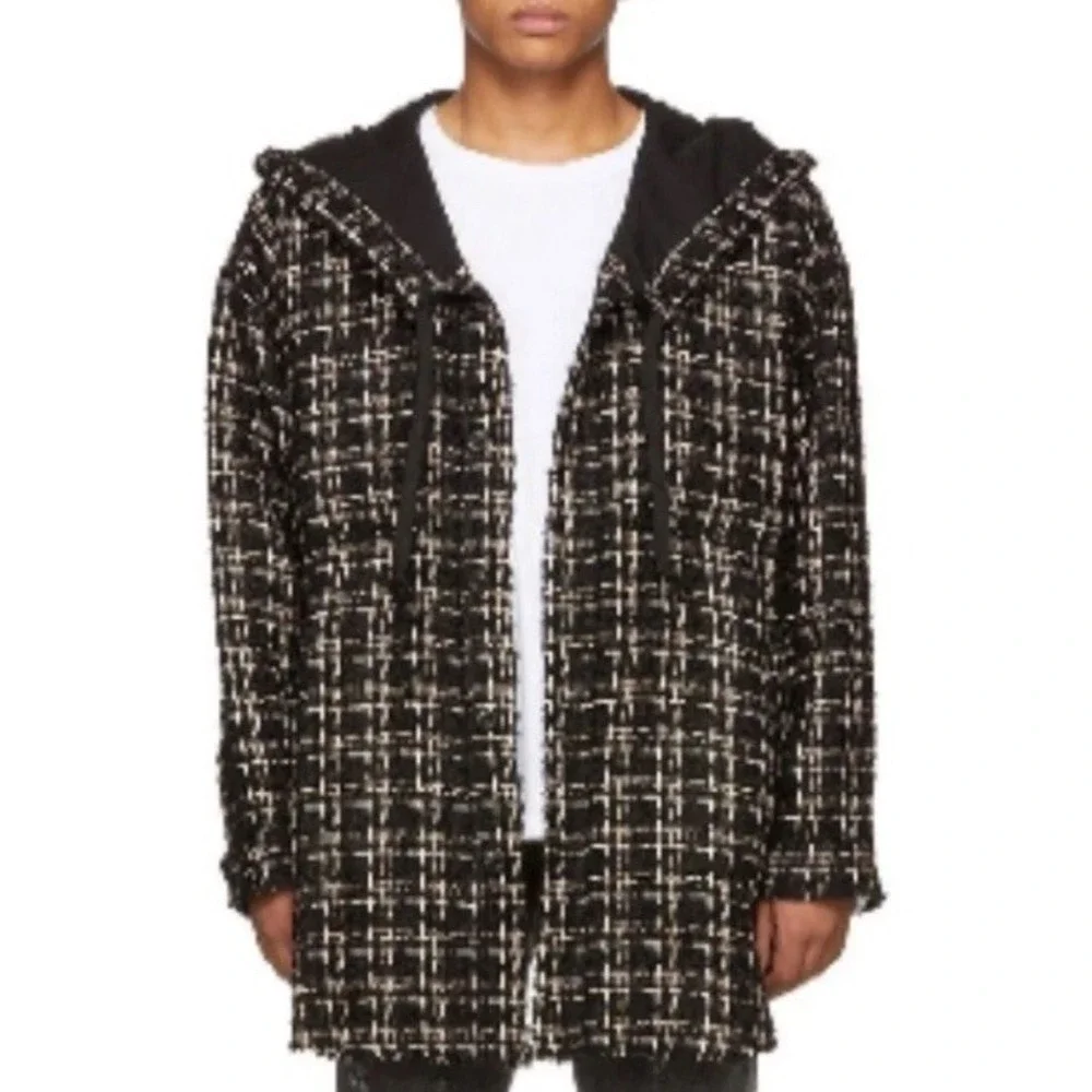 faith connexion Tweed Oversized Hooded Shirt Jacket Metalic Sequence M